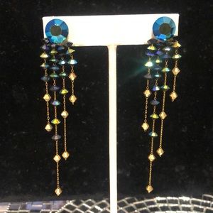 Amazing Jet AB and Gold Crystals in Dainty Chains Earrings-Boutique